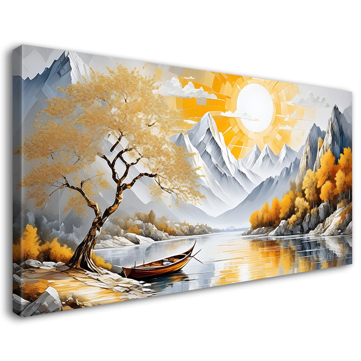Mountains with yellow trees with lake painting Canvas Painting - Nature Art -604