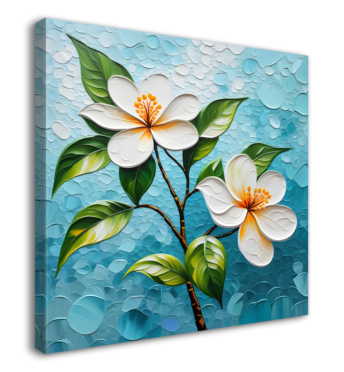 White flowers with blue textured painting - Flower-S-604