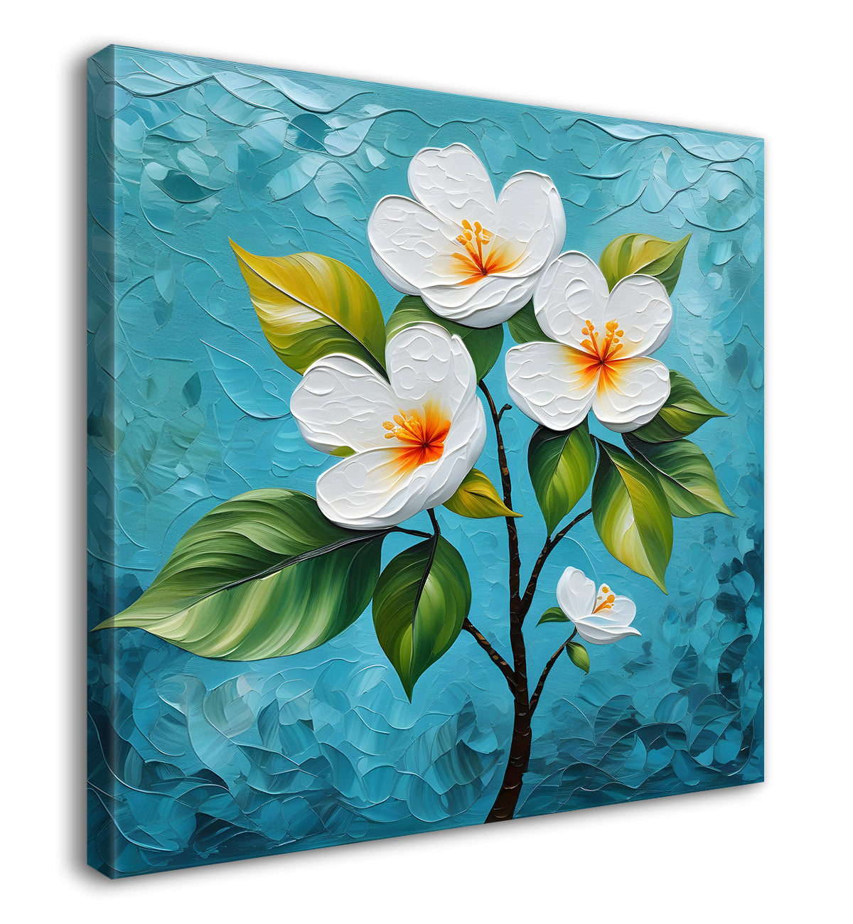 White flowers with blue textured painting - Flower-S-605