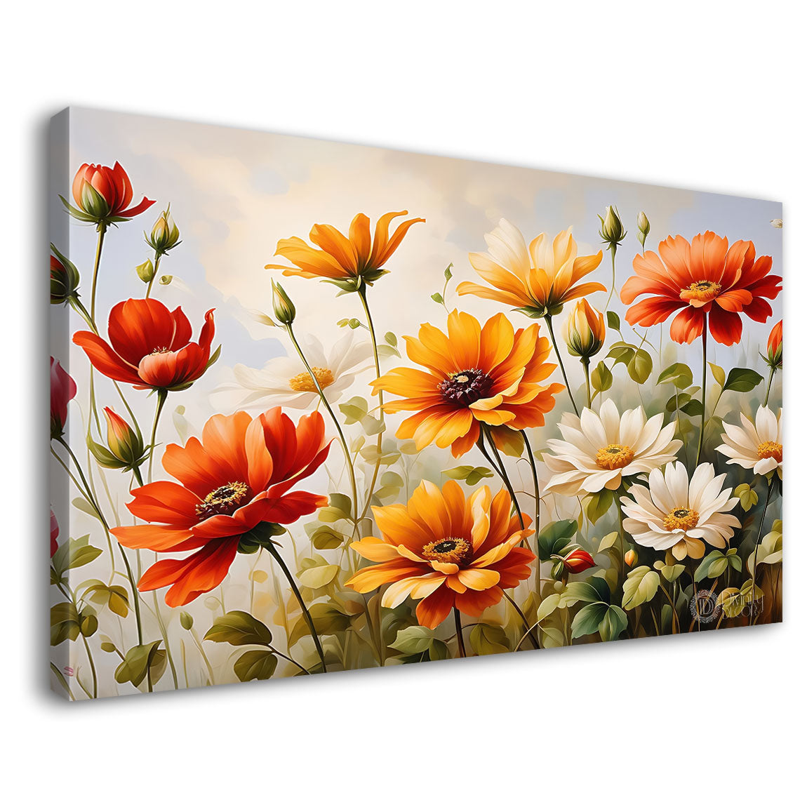 Orange and red flowers in light background canvas painting- Flower-606