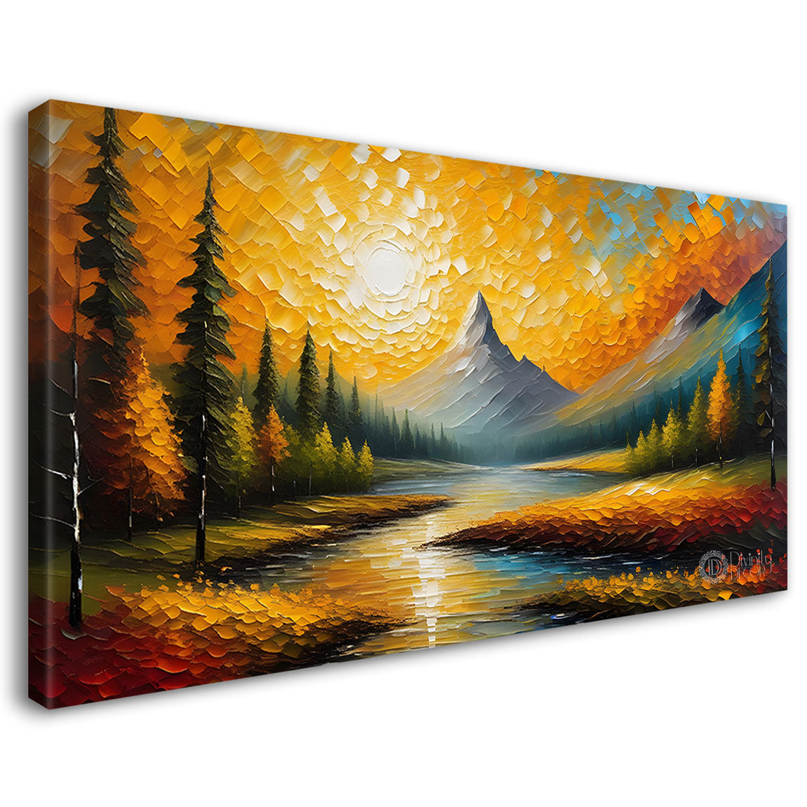 Mountains with trees and sunrise painting Canvas Painting - Nature Art -606