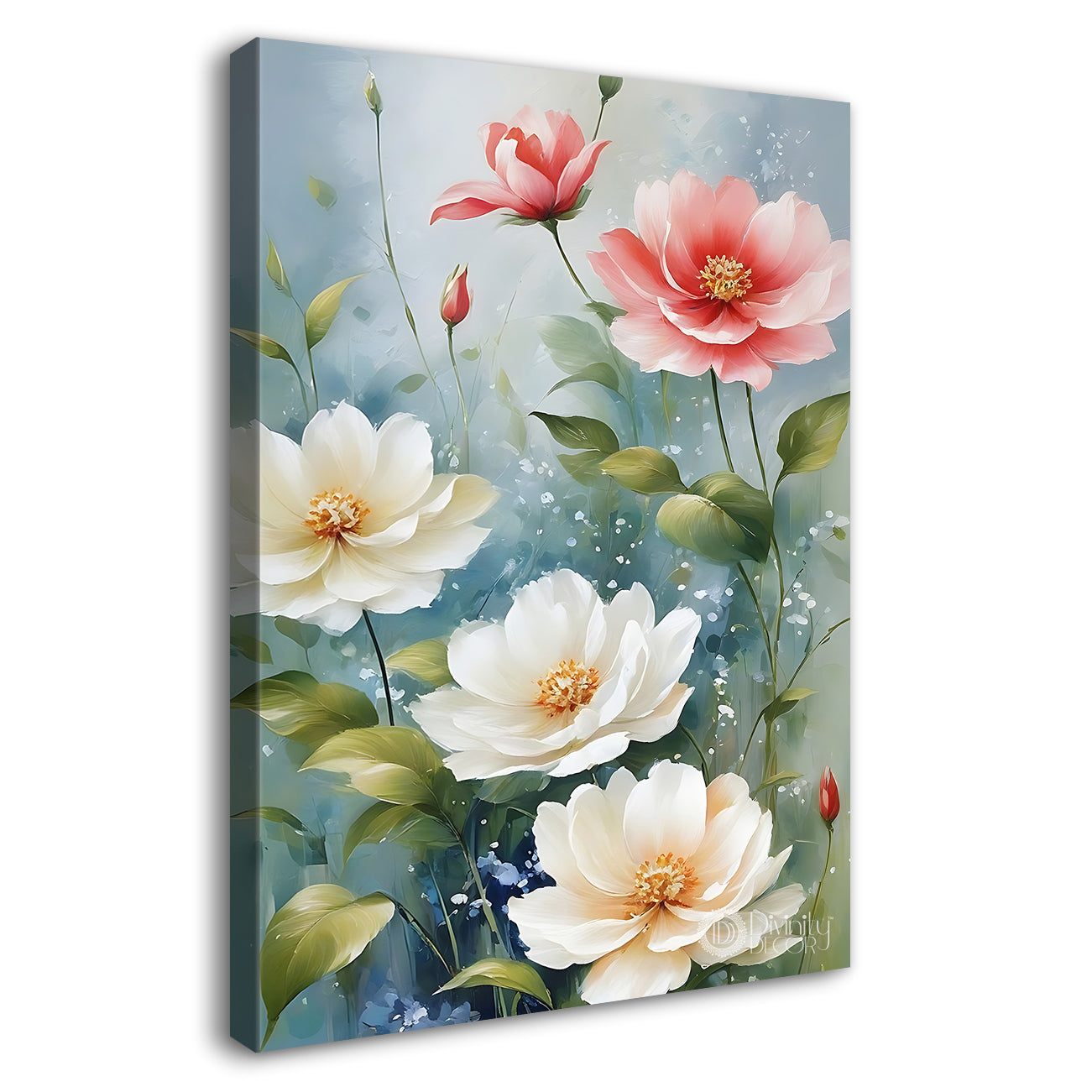 White and pink flowers in sky blue background - Flower-V-606