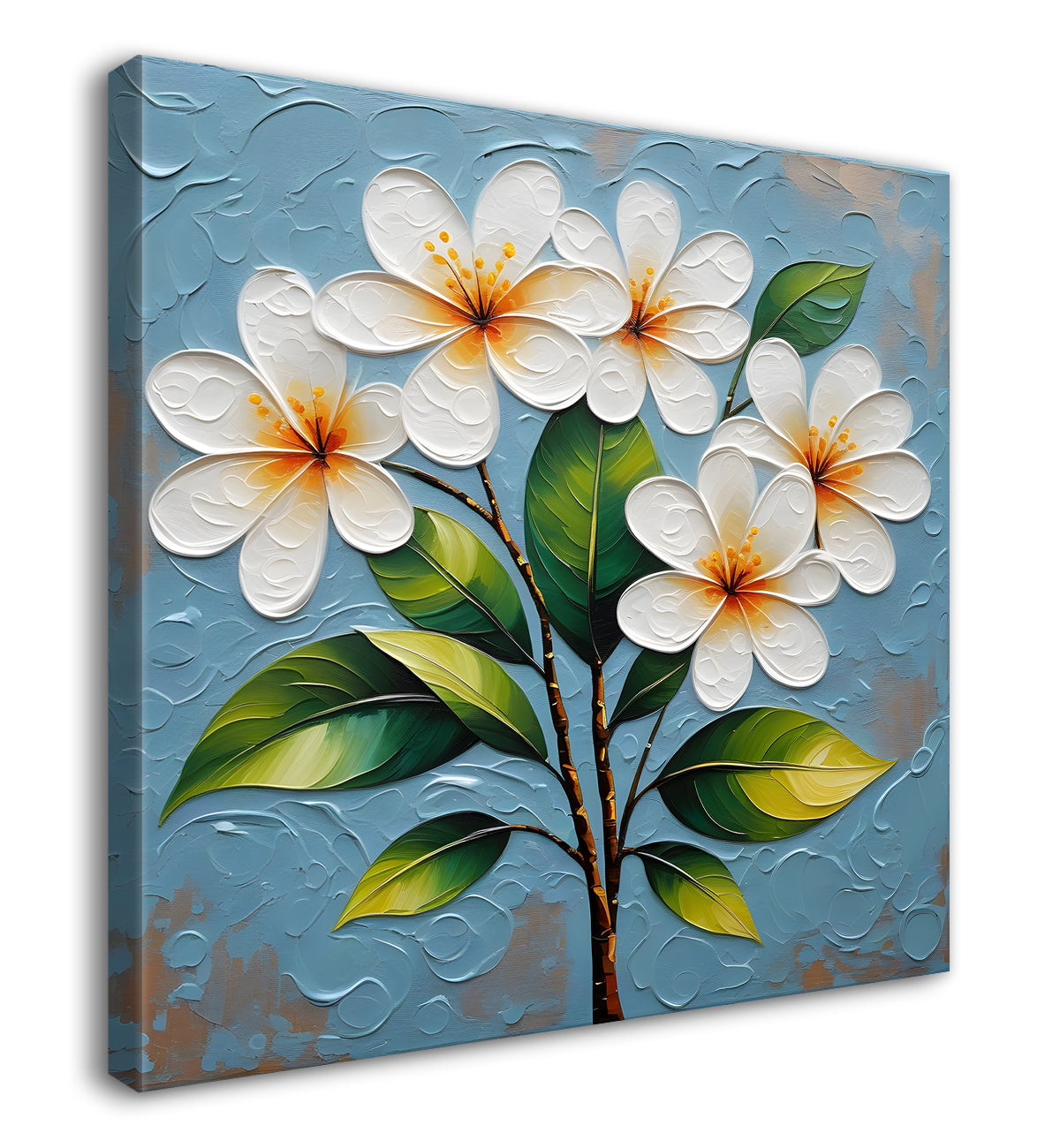 White flowers with blue textured painting - Flower-S-608