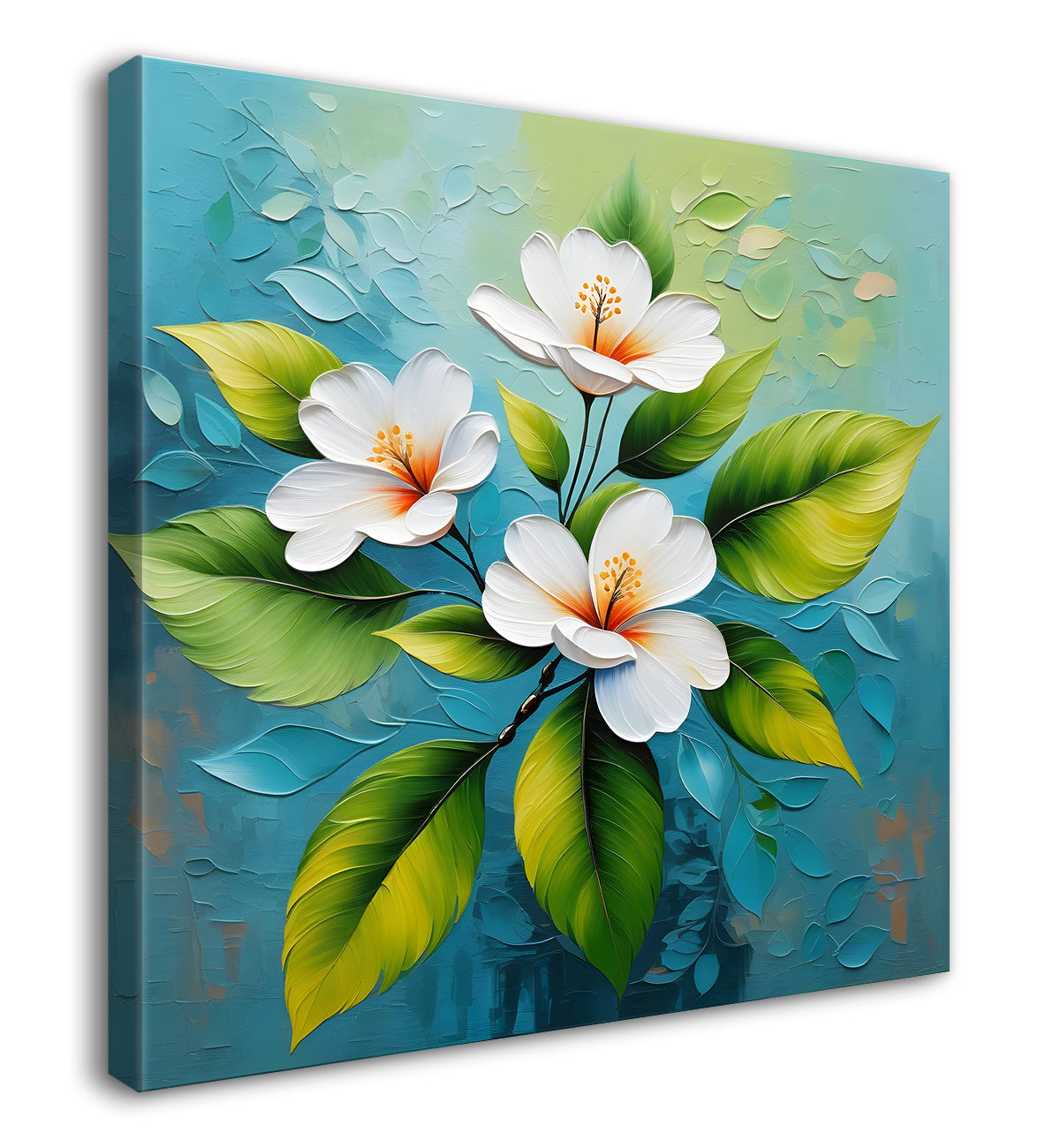White flowers with blue textured painting - Flower-S-609