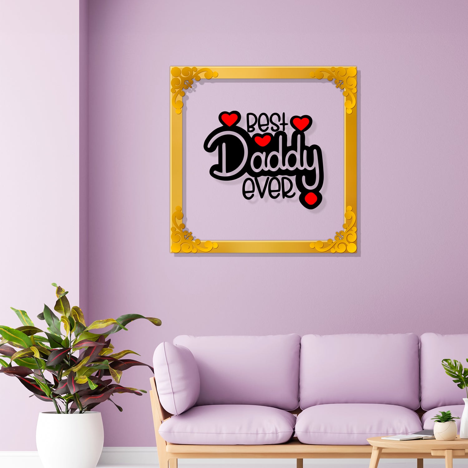 Best daddy ever Golden Plaque for Gifting, Wall Decor Clear UV print with Golden Border-60