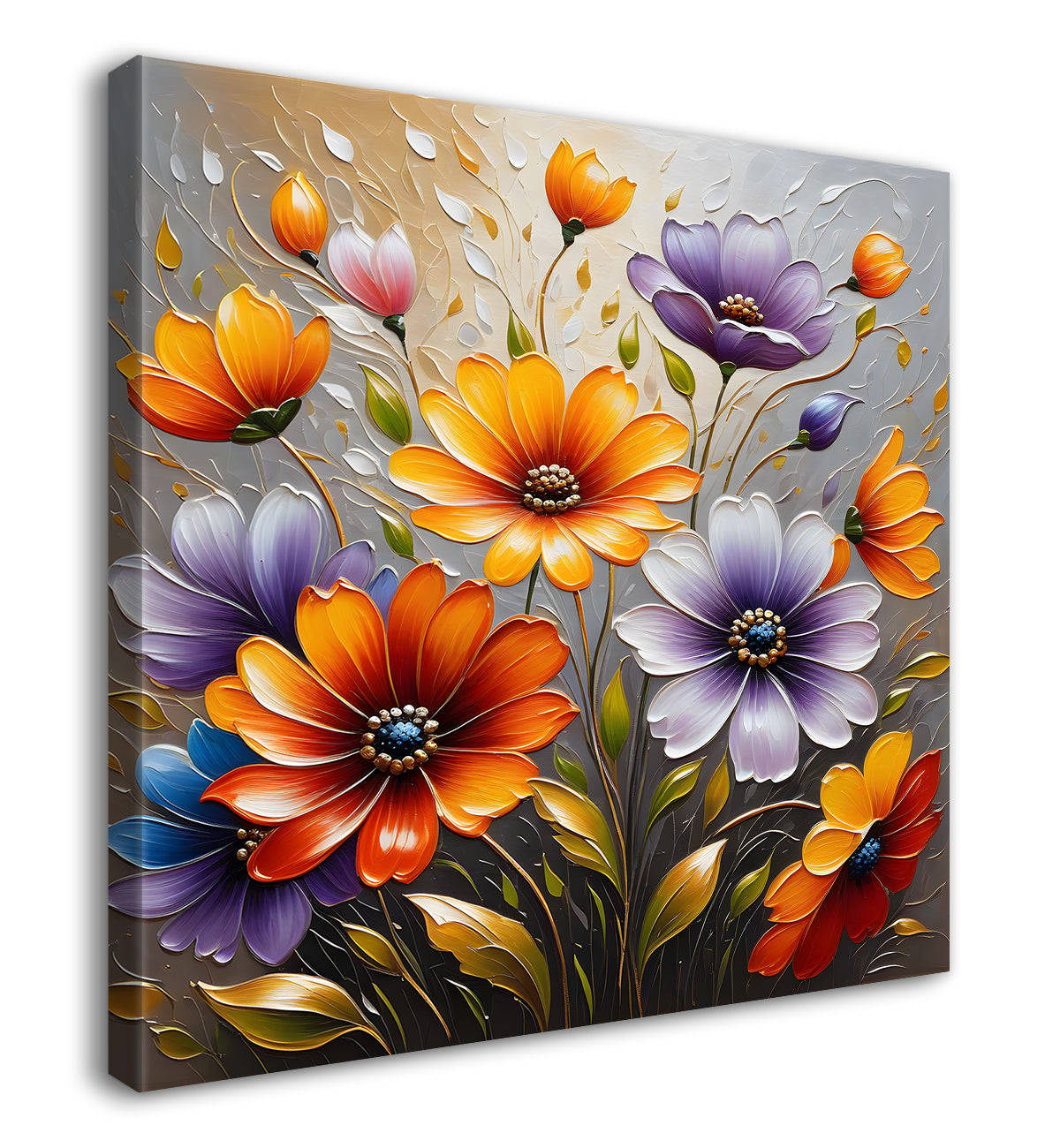 Colourful flowers in light background textured painting - Flower-S-60