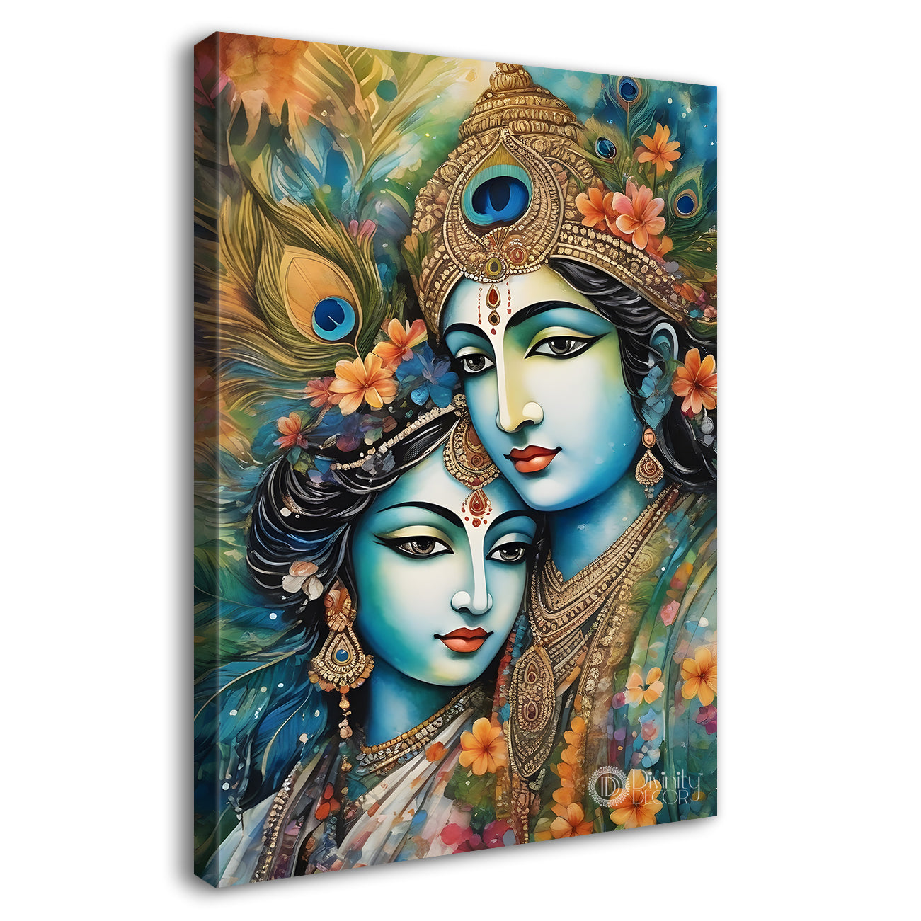 Blue face of krishna with radha in grey and light brown water colour textured art Canvas Painting - Design - Krishna-V-60