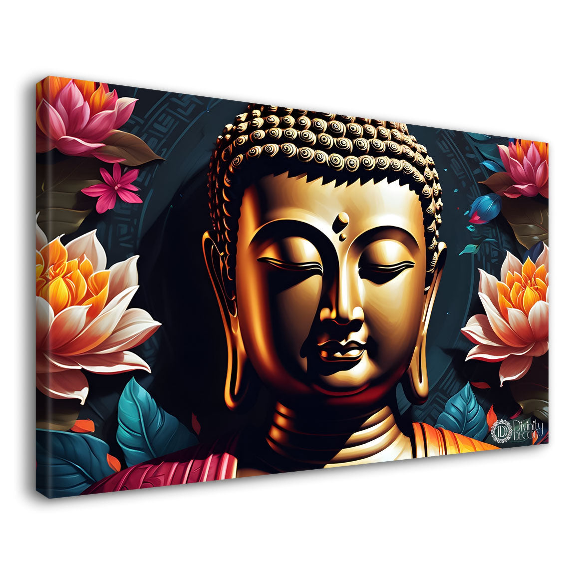 Black buddha with colorful flowers textured painting Canvas Wall Painting - Buddha-60