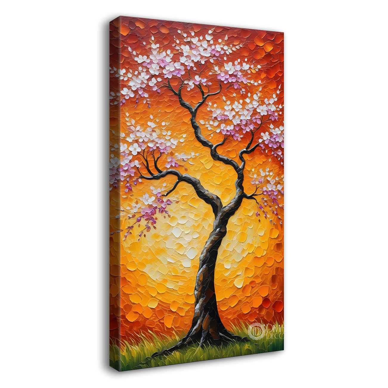Spring tree with beautiful bright background textured modern art Canvas painting - Tree-V-60