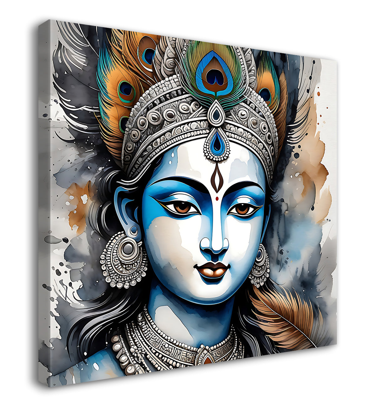 Krishna with grey and brown textured oil  Canvas Painting 24X24- Design - Krishna-S-60