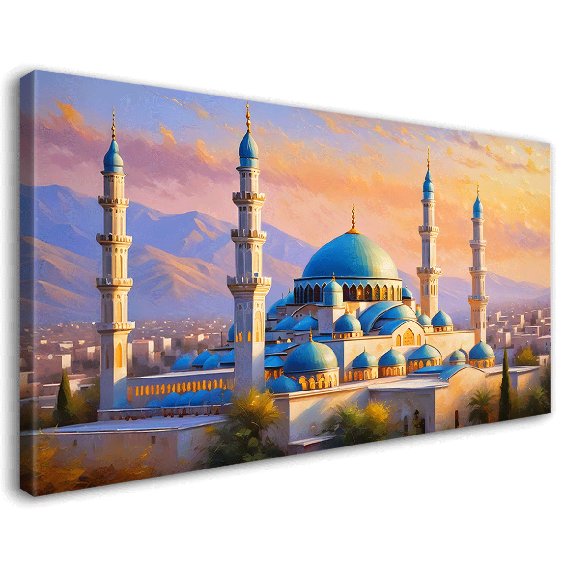 Beautiful Islamic mosque with sunset textured oil painting Canvas Painting - Islamic paintings - 61