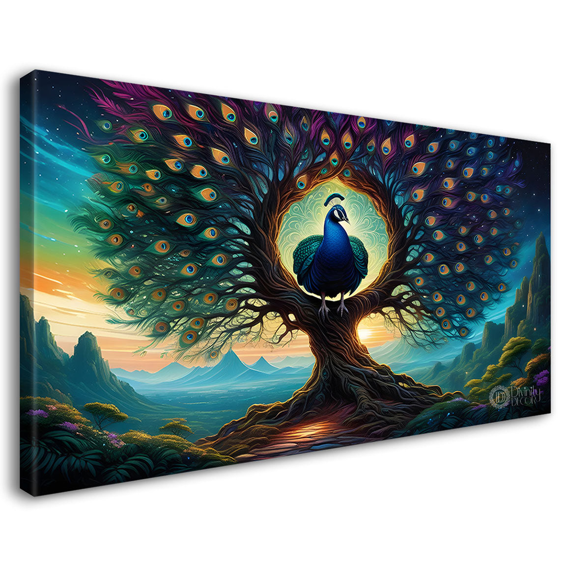 Peacock in bright green colors oil painting Canvas Painting - Design - Peacock-61