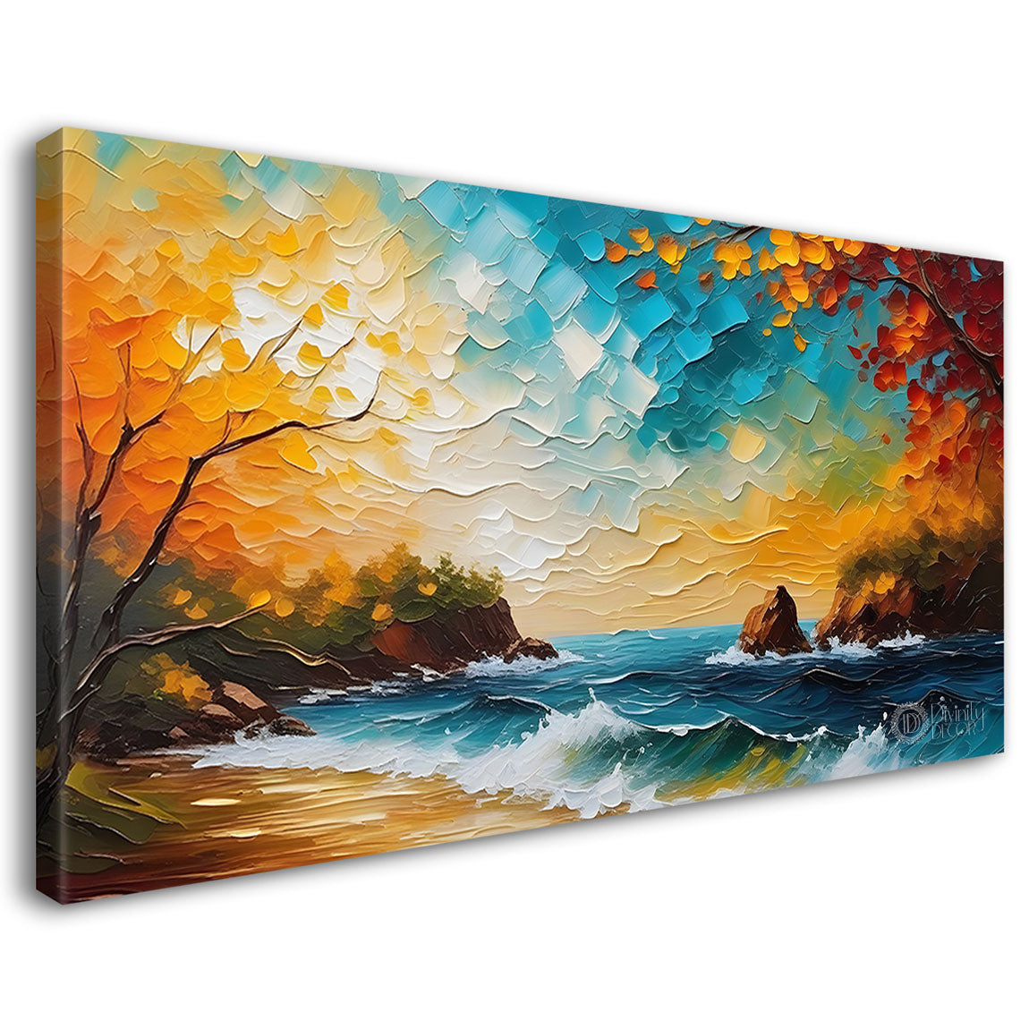 Orange trees with river painting art Canvas Painting - Nature Art -610