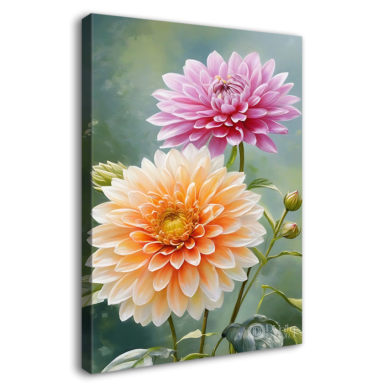 Pink and yellow flowers in green textured background - Flower-V-610