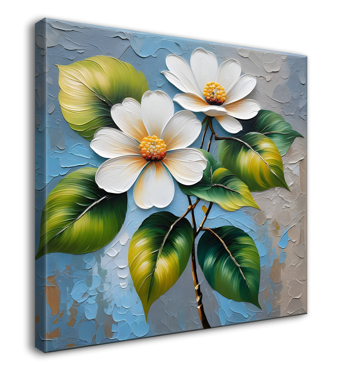 White flowers with blue textured painting - Flower-S-610