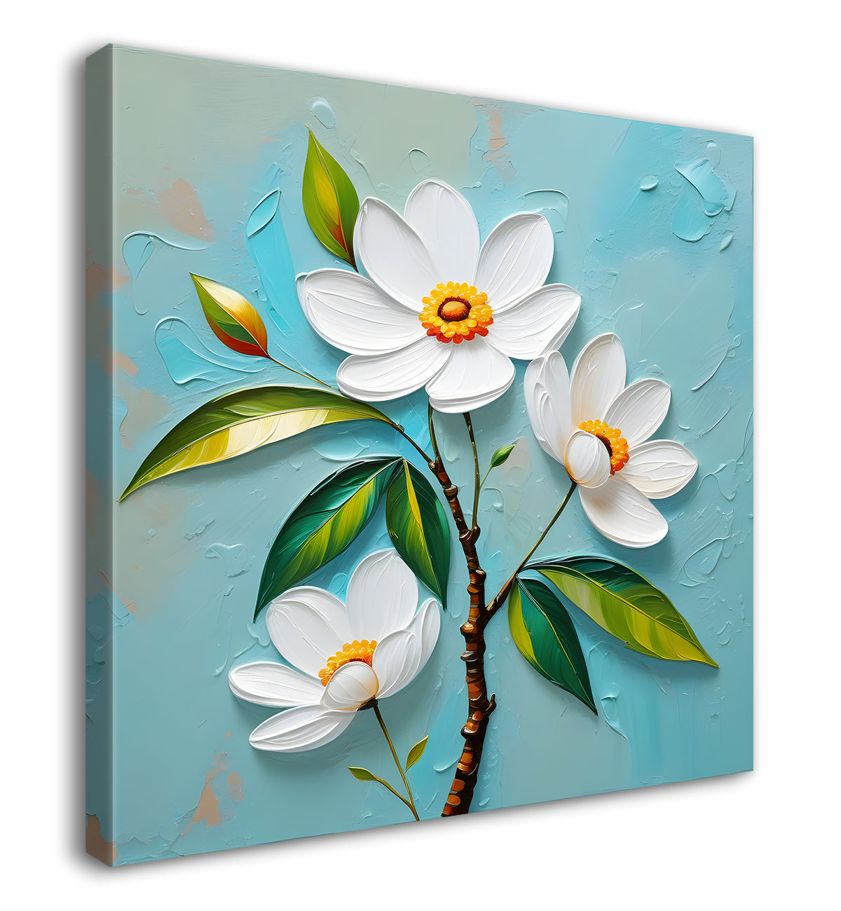 White flowers with blue textured painting - Flower-S-611