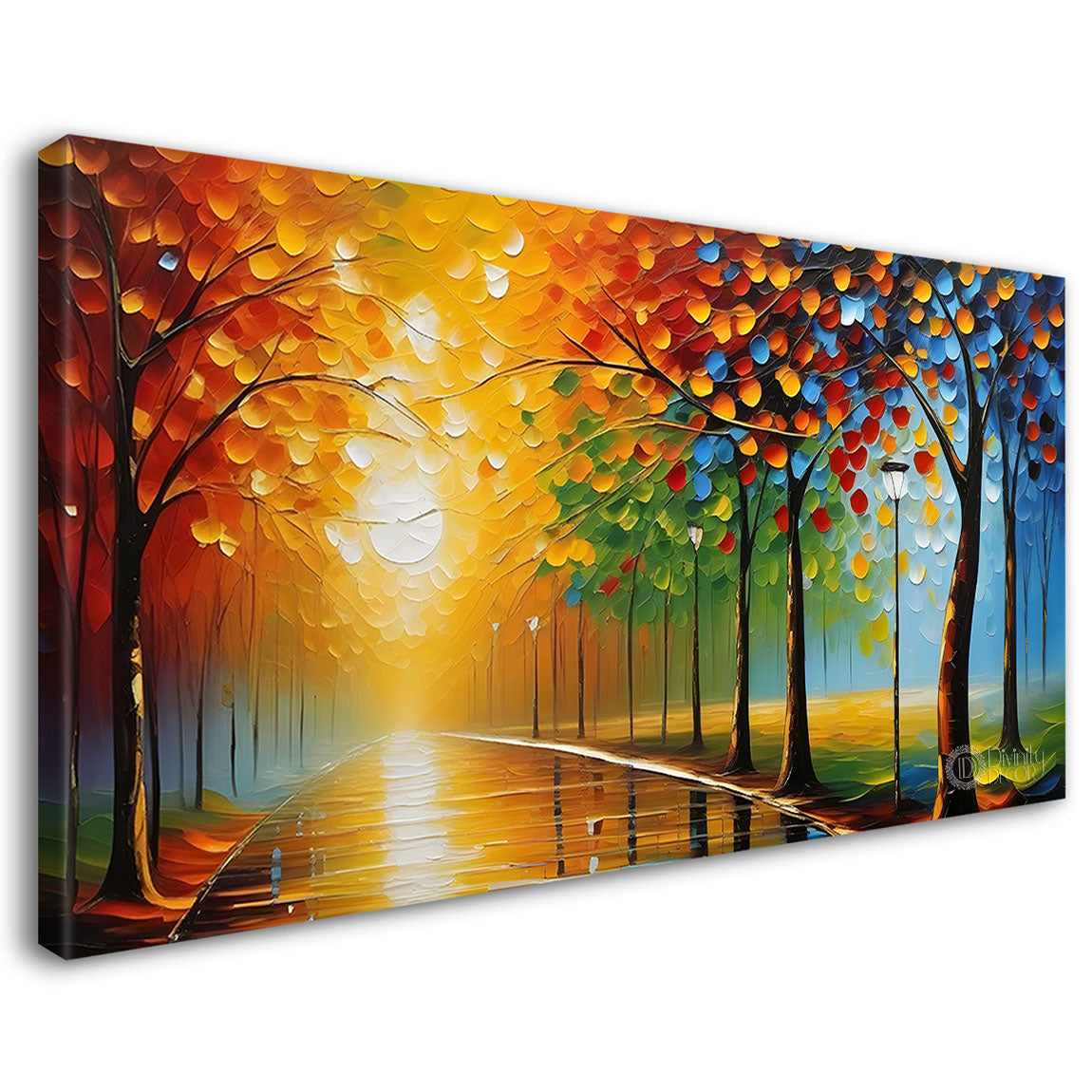 Colourful trees with sun painting Canvas Painting - Nature Art -611