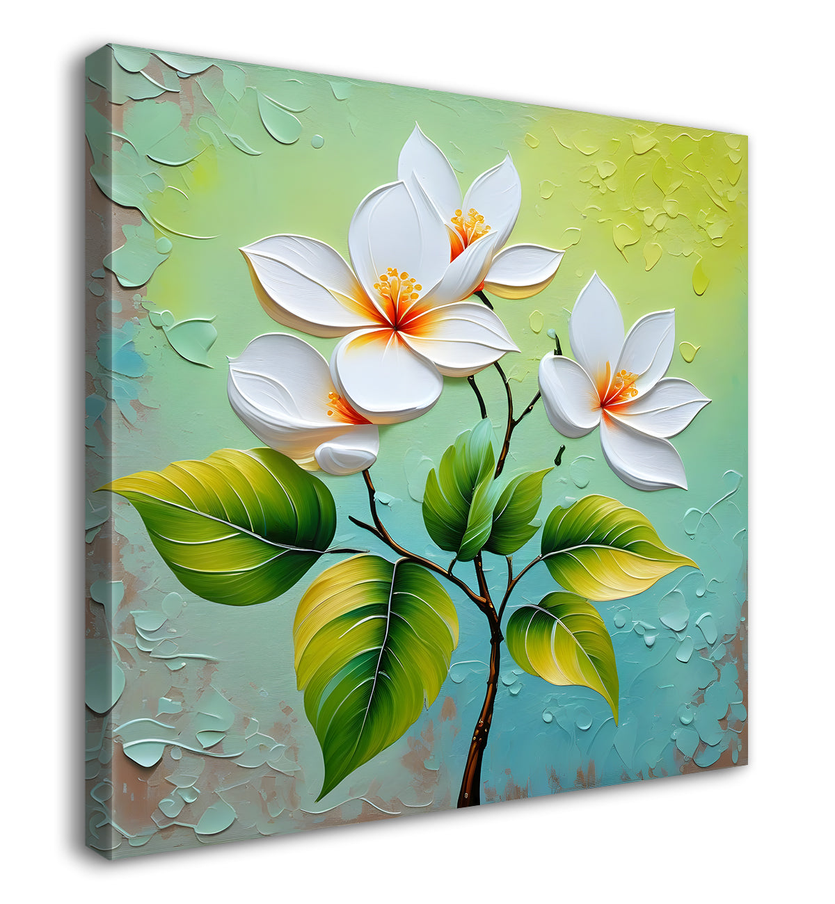 White flowers with blue textured painting - Flower-S-612