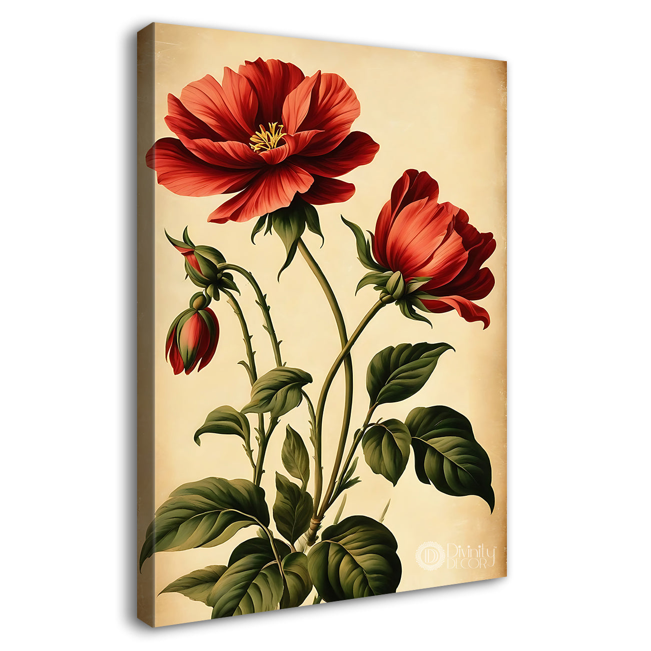 Red flowers in light textured painting- Flower-V-612