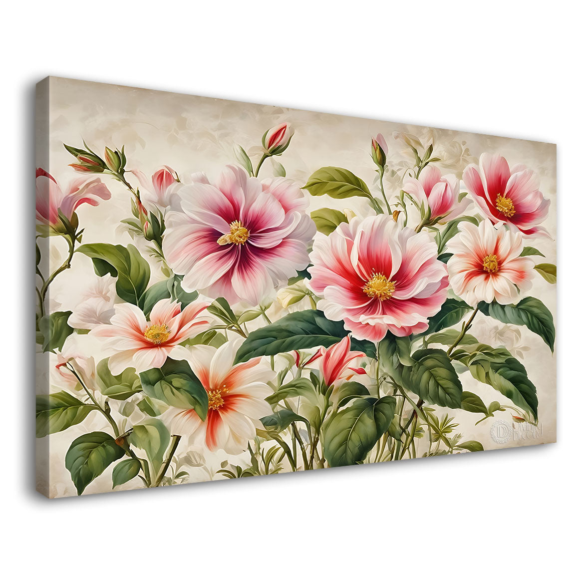 Pink flowers in light background canvas painting- Flower-614