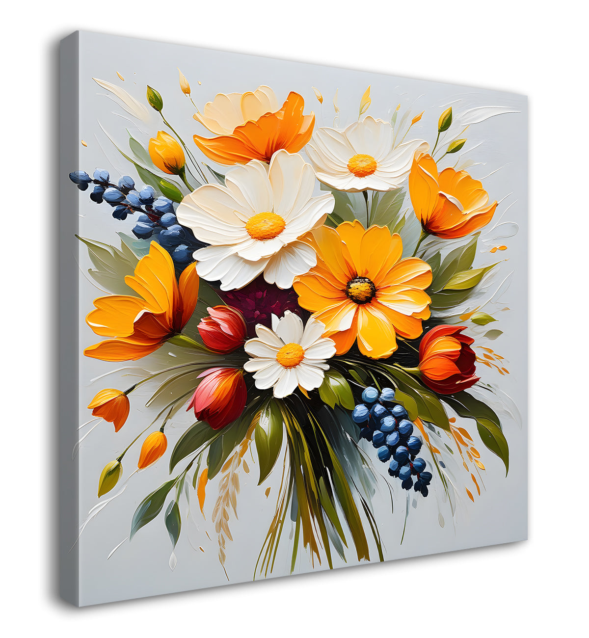 Colourful flowers with grey textured painting - Flower-S-614