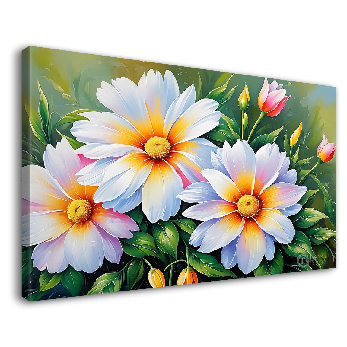 White flowers with green background canvas painting- Flower-615
