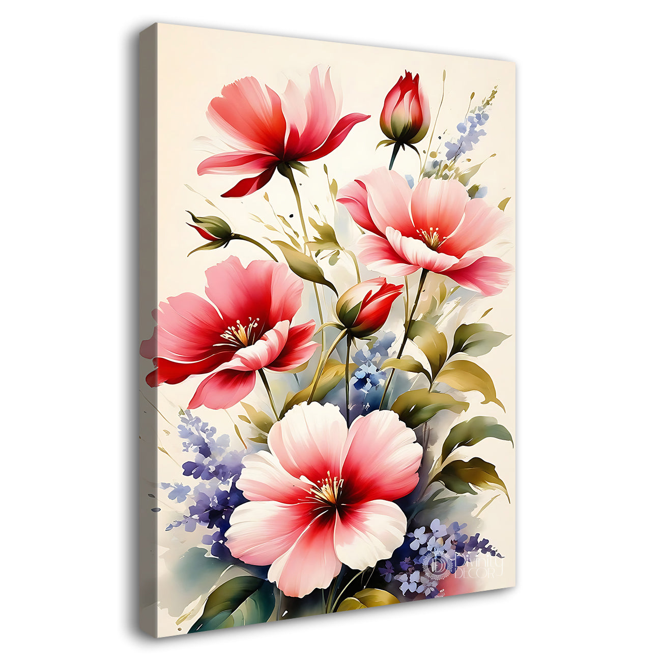 Pink flowers in light textured painting  - Flower-V-615