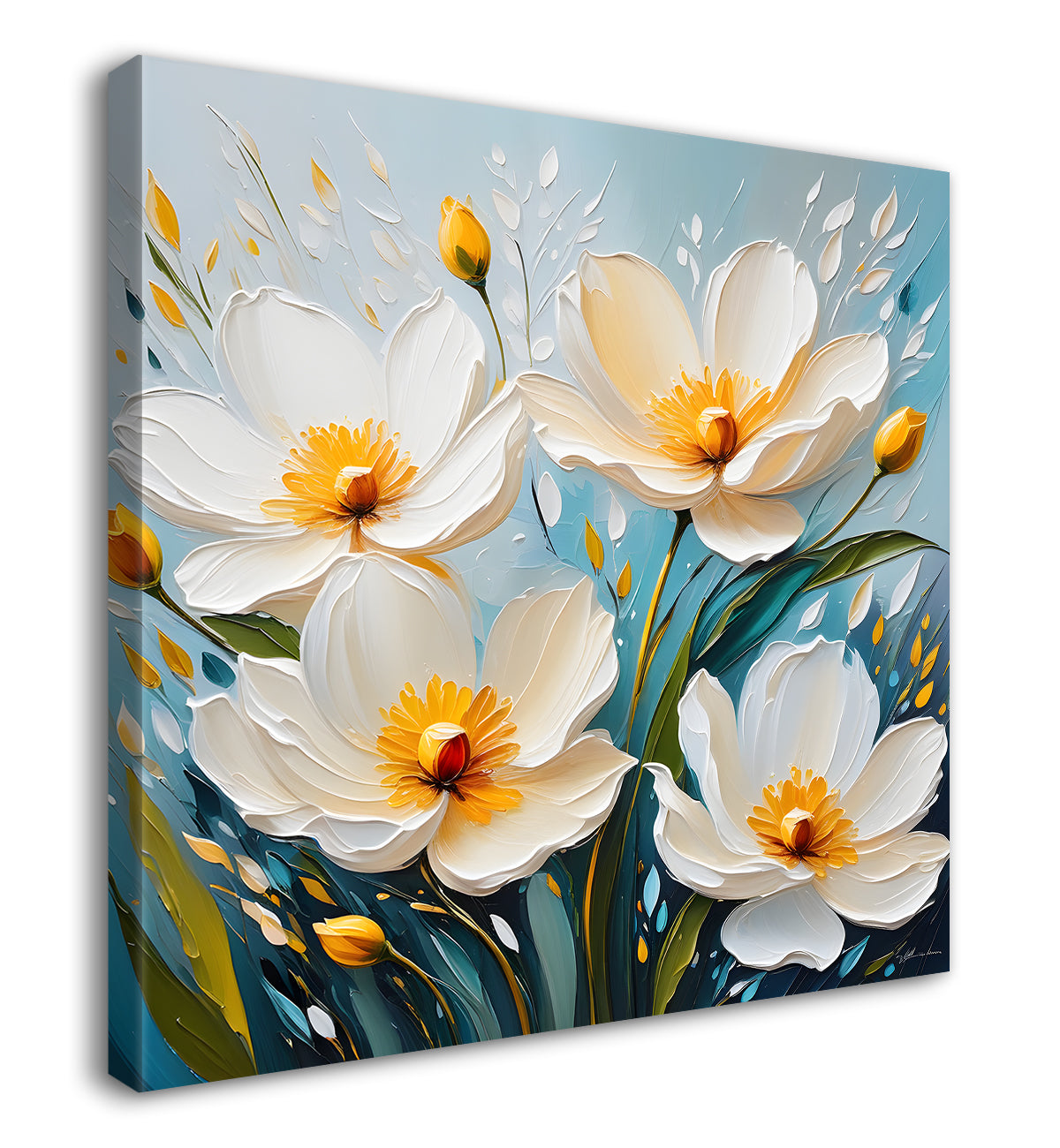 White flowers with grey textured painting - Flower-S-616