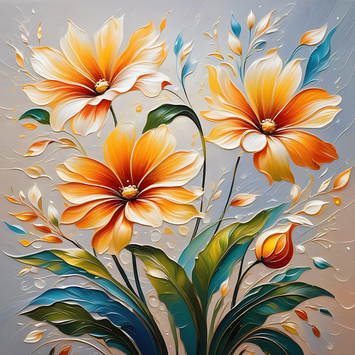 Yellow flowers with grey textured painting - Flower-S-617