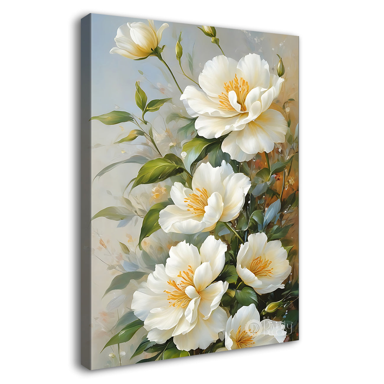 White flowers in the grey background painting- Flower-V-617