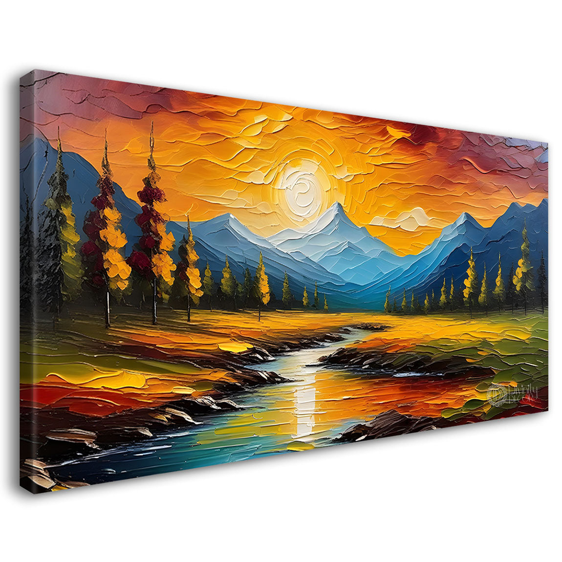 Mountains with sunrise and lake painting Canvas Painting - Nature Art -617