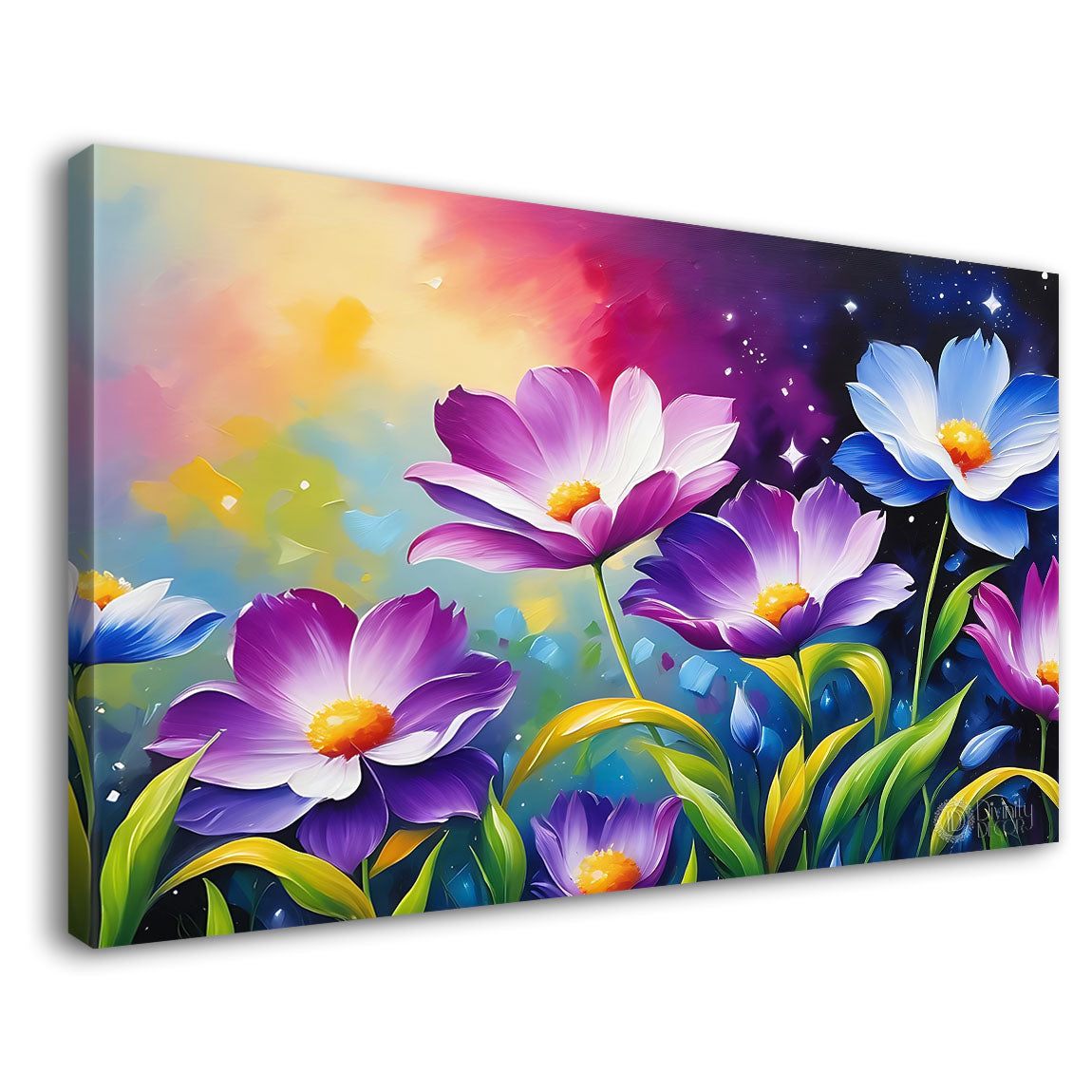 Purple flowers in colorful background canvas painting- Flower-618