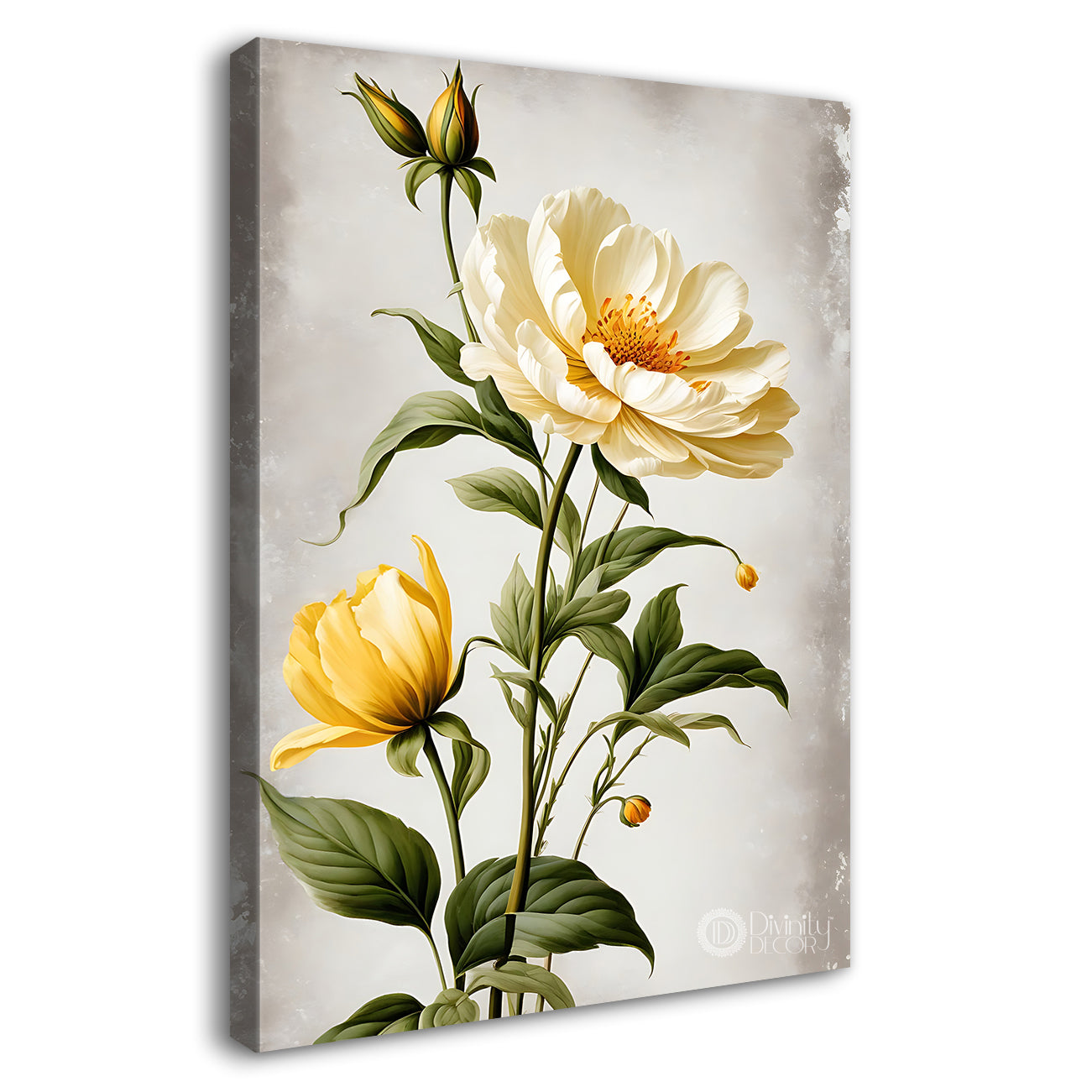 White flowers in the grey background painting - Flower-V-618