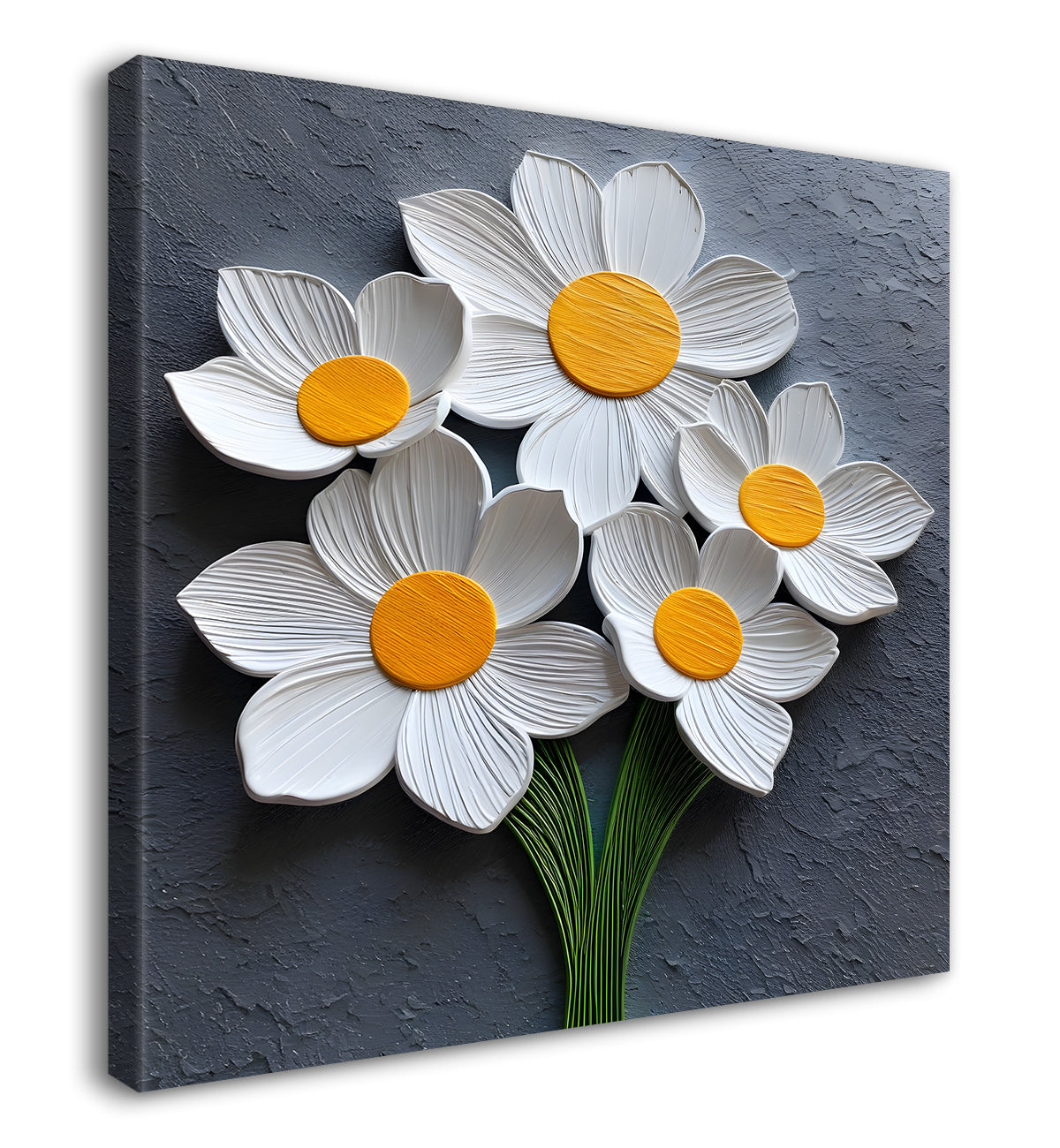 White flowers with grey textured painting - Flower-S-618