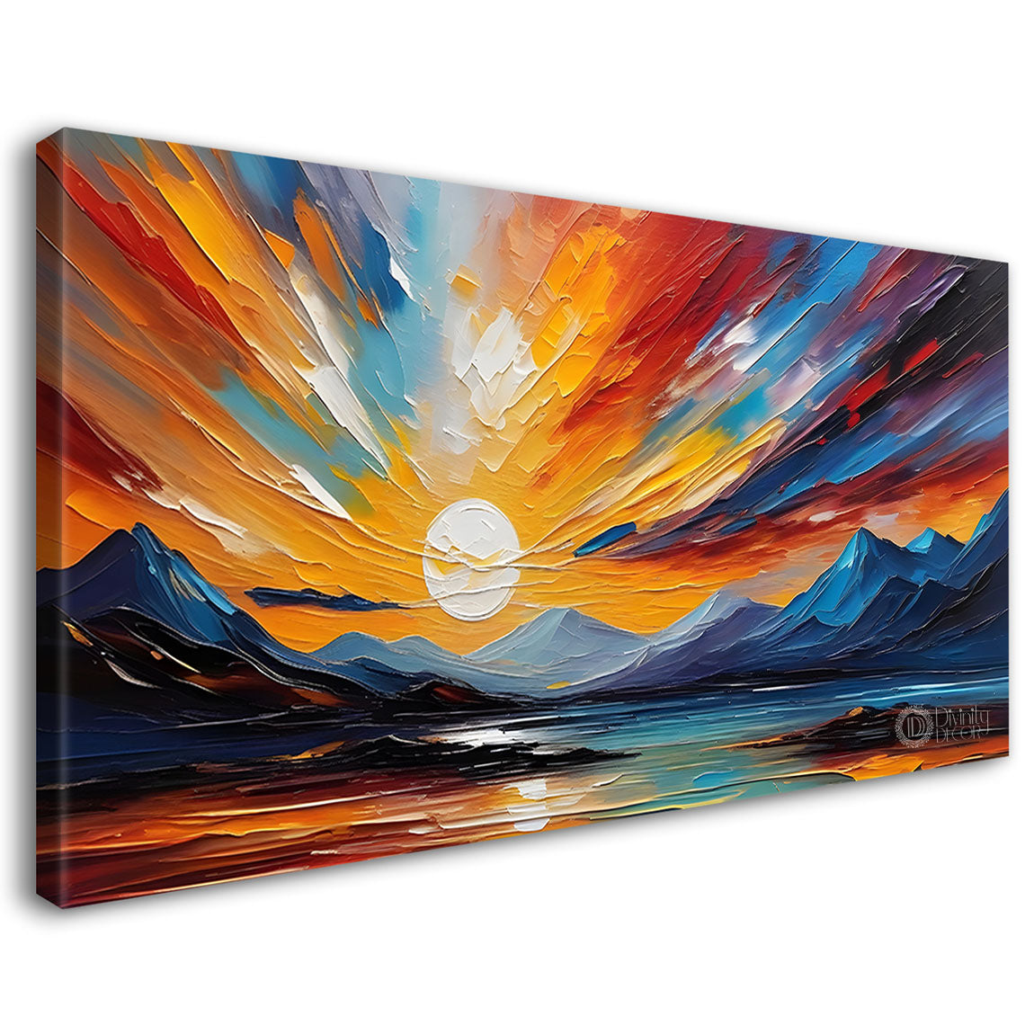 Sunrise and mountains with river painting Canvas Painting - Nature Art -618
