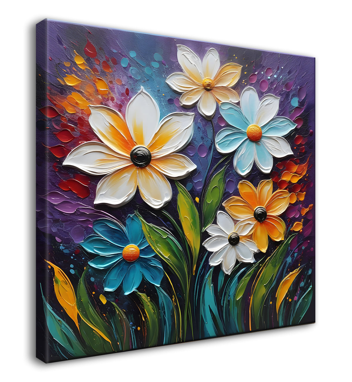 Colourful flowers with purple textured painting - Flower-S-619