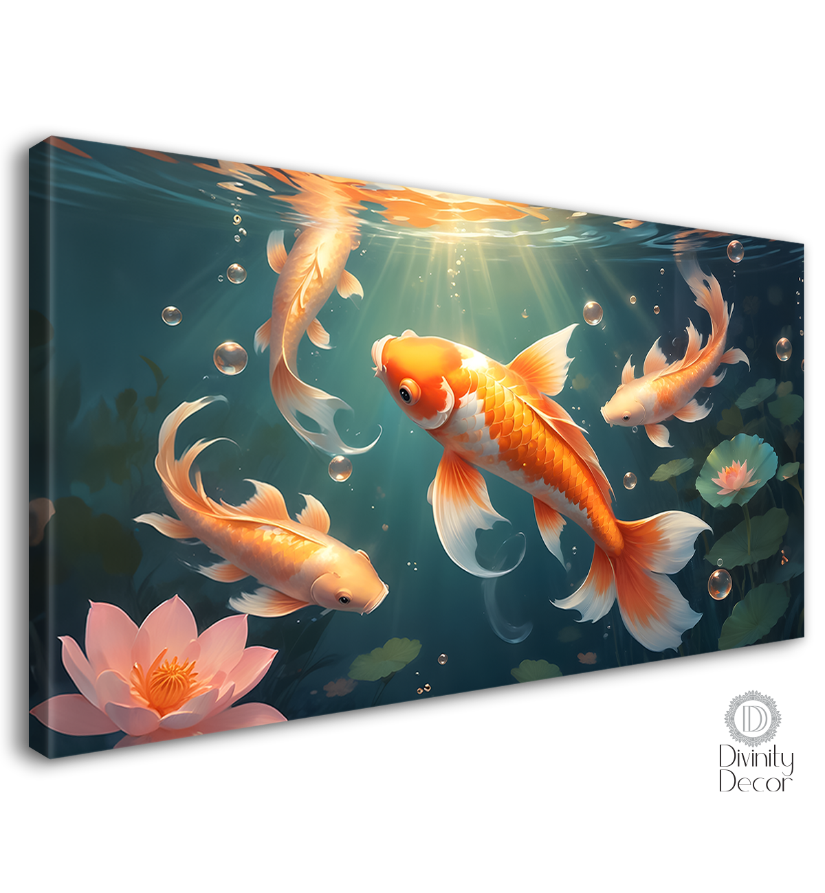 Gold fishes in the water with green textured background. - Design - Animal - 61