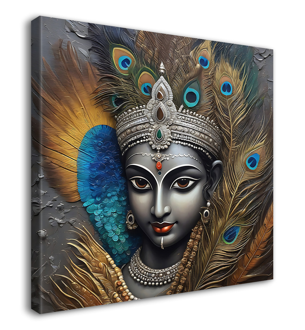 Krishna with grey and brown textured oil  Canvas Painting 24X24- Design - Krishna-S-61