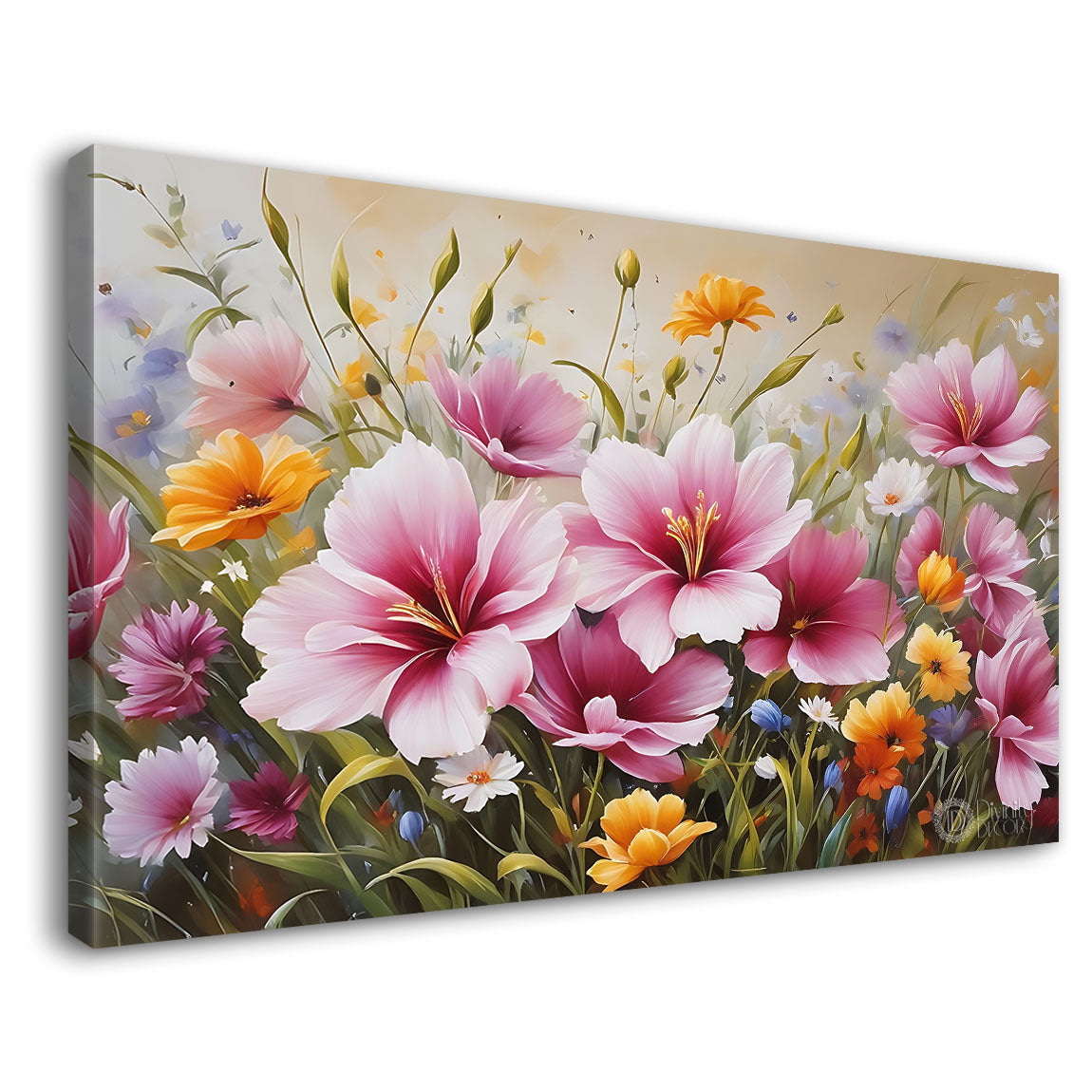 Pink flowers in light background canvas painting- Flower-620
