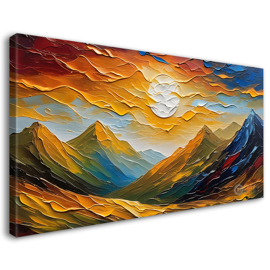 Mountains with sun textured painting Canvas Painting - Nature Art -620