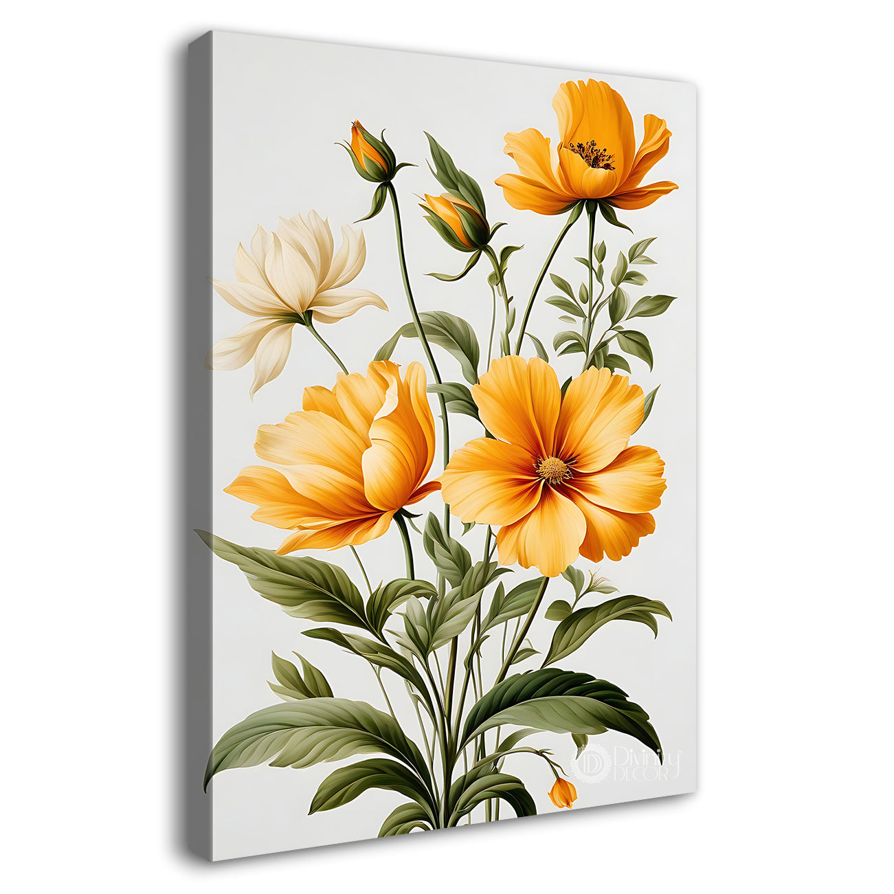 Yellow flowers in grey textured background painting- Flower-V-620