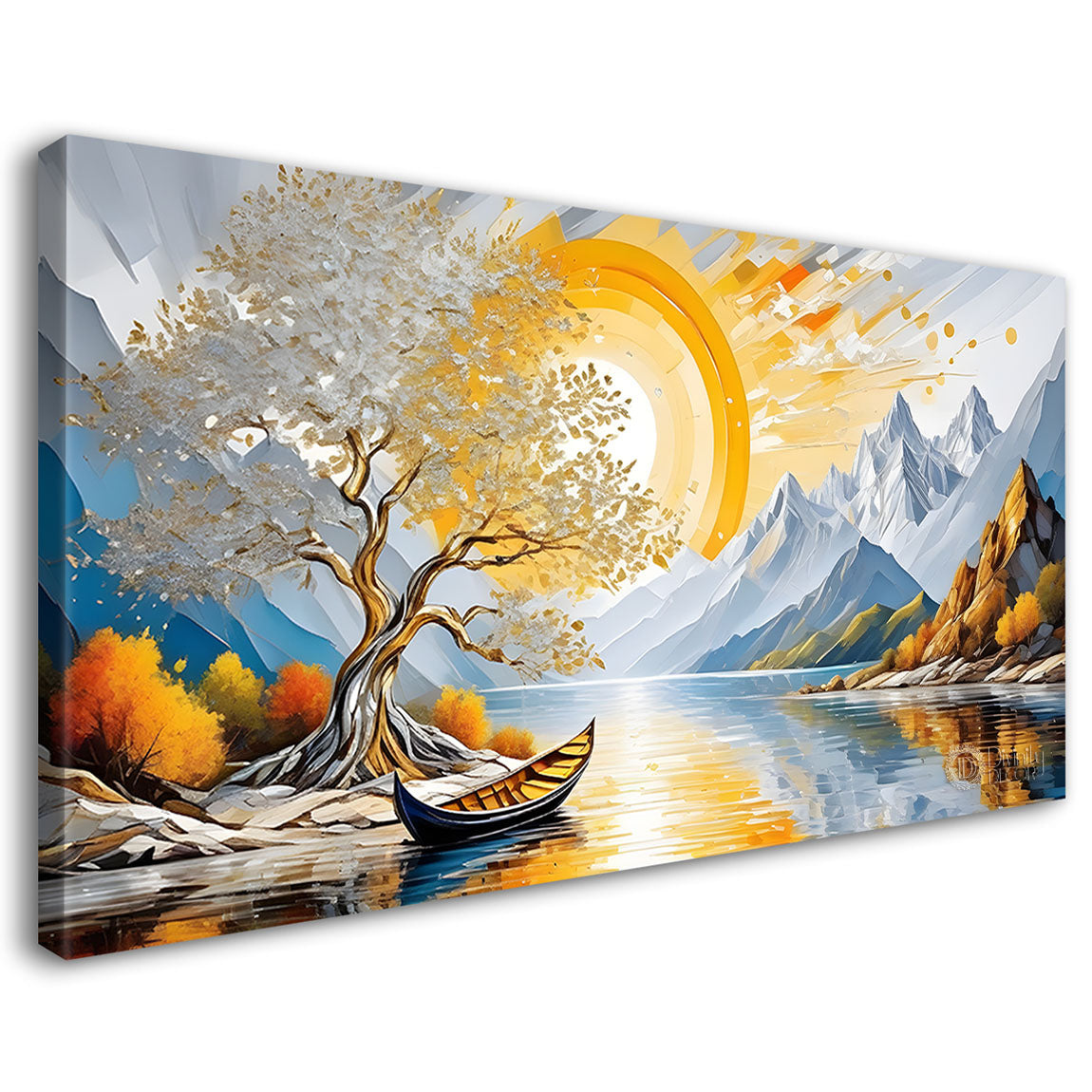Tree with mountains with sunset painting Canvas Painting - Nature Art -621
