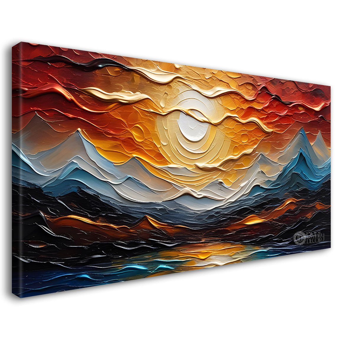 Mountains with sun in orange sky painting Canvas Painting - Nature Art -623