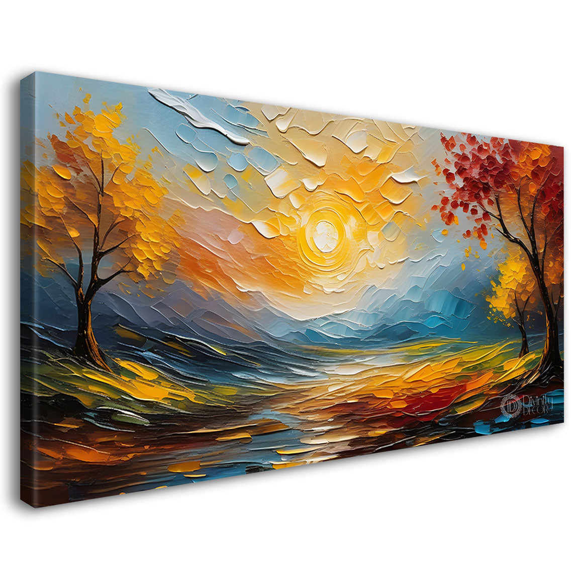 Orange trees with lake painting Canvas Painting - Nature Art -624