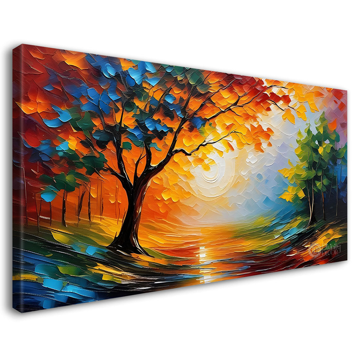 Colorful trees with lake painting Canvas Painting - Nature Art -625