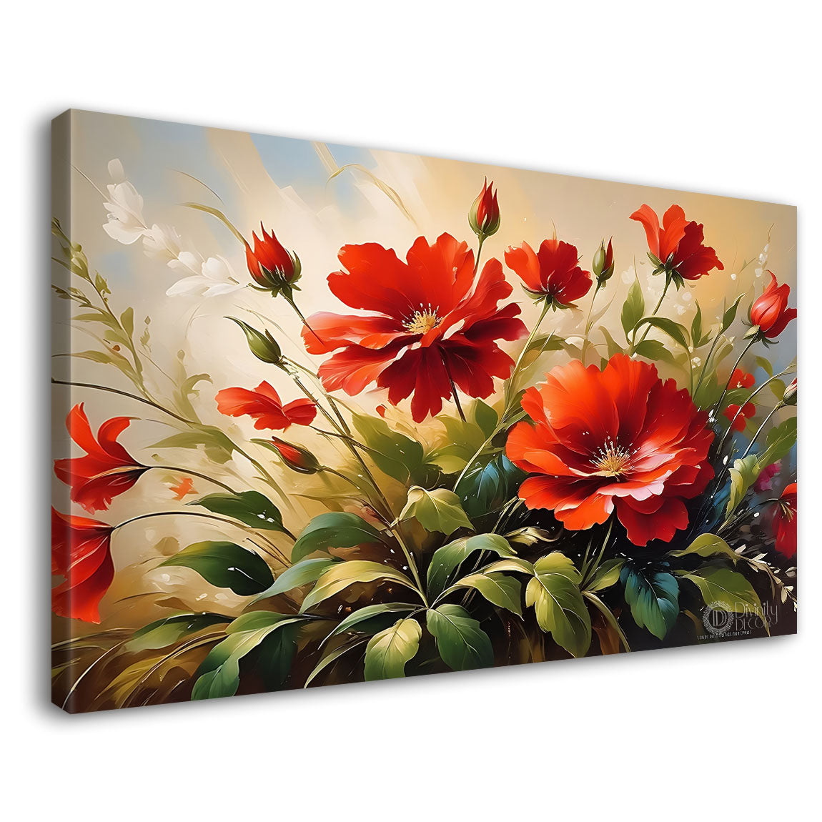 Red flower in light background canvas painting- Flower-626