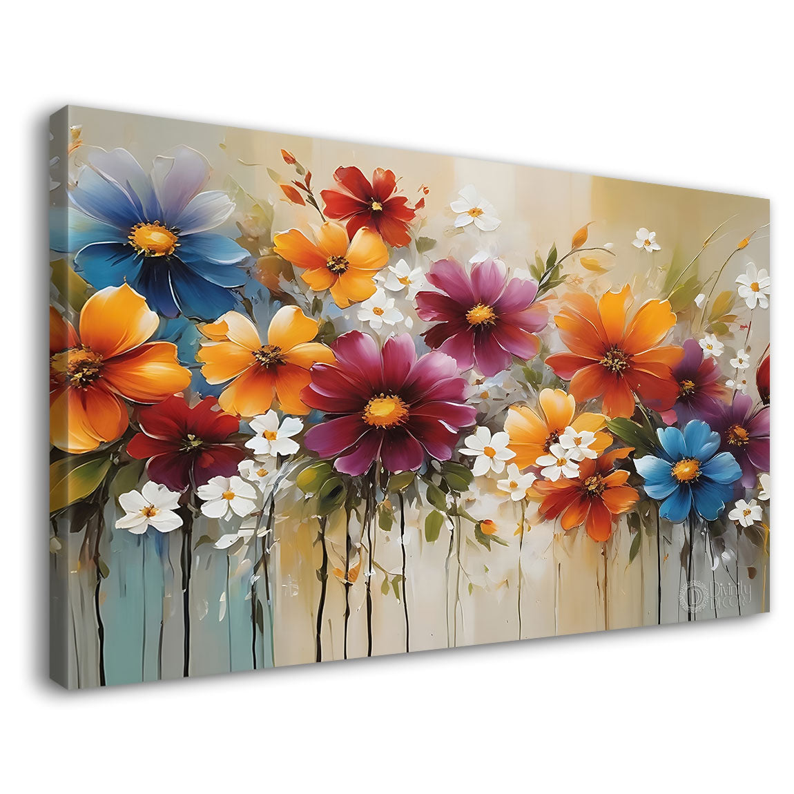Colorful flowers in light background canvas painting- Flower-627