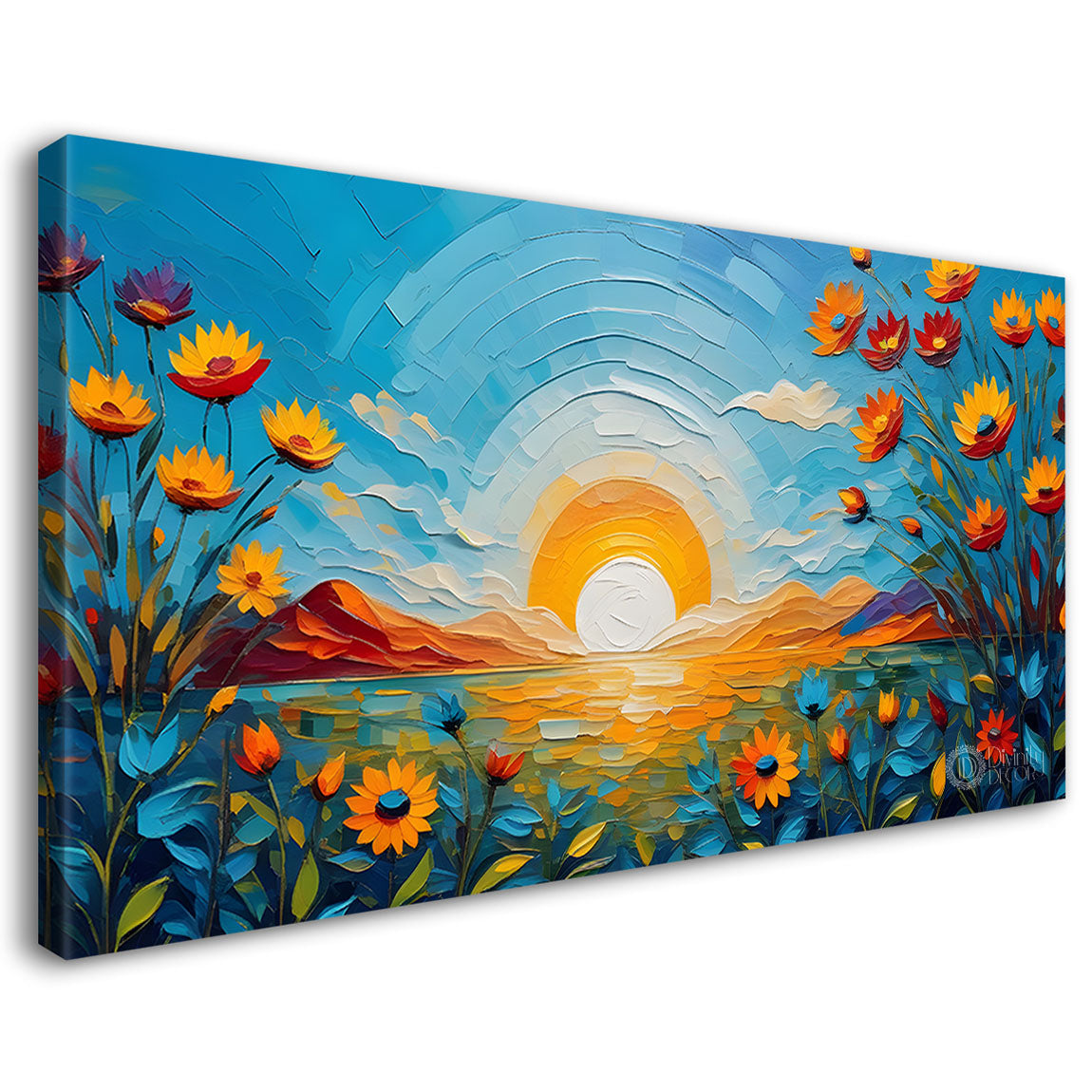 Sunrise with flowers painting Canvas Painting - Nature Art -627