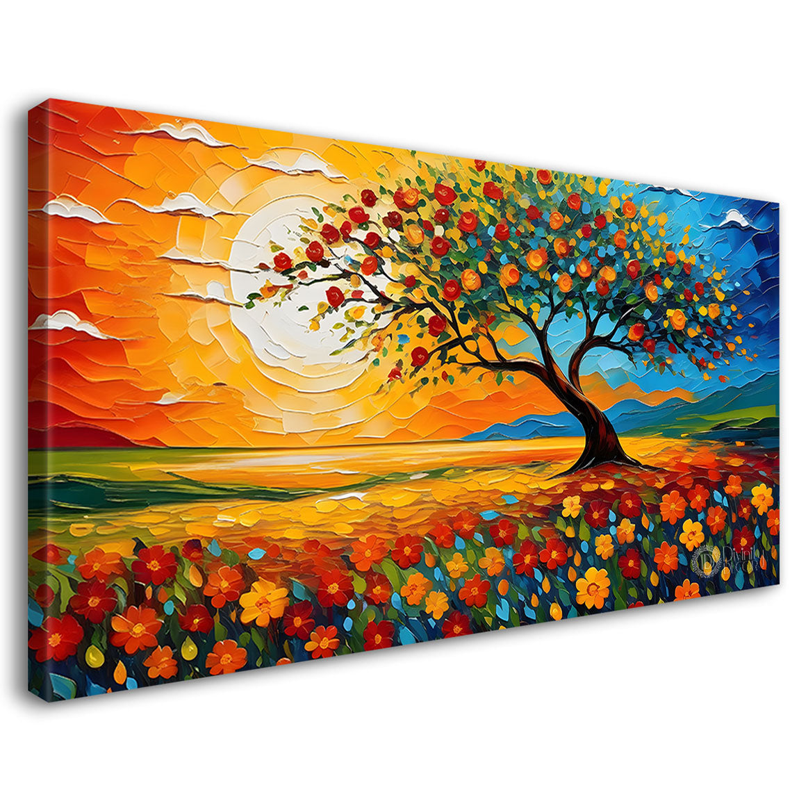 Tree with colorful flowers painting Canvas Painting - Nature Art -628