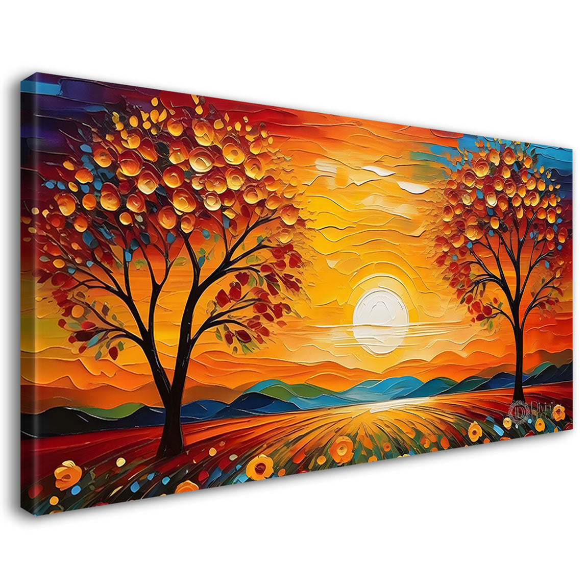 Orange trees with sunset painting Canvas Painting - Nature Art -629